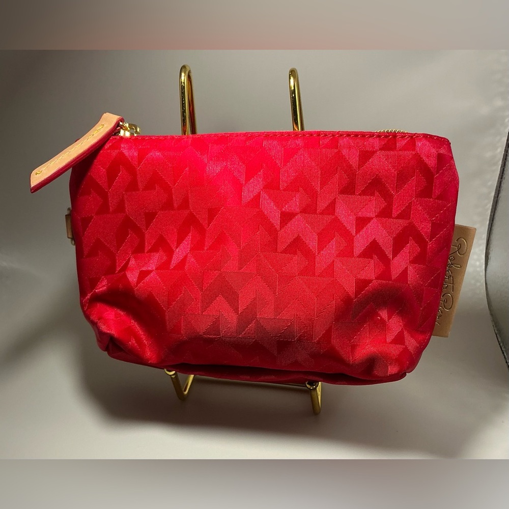 A HTF Roberta Pieri Nylon Bright Red Small Cosmetic Zip Made In Italy Bag